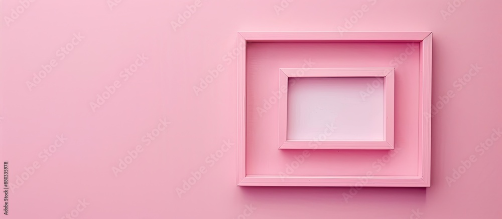 Aufkleber minimalistic flat lay background with pastel pink paper texture and an empty picture frame mockup pr