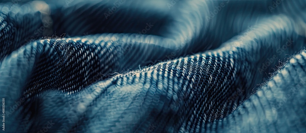 Poster Detailed close up of denim texture with selective focus on a single point enhancing the soft blurred background ideal for use as a copy space image