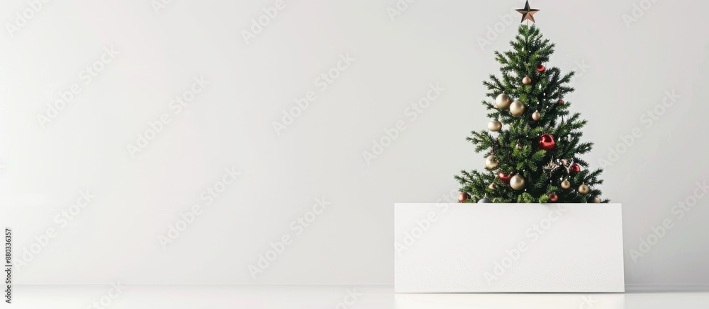 Poster a white card with a christmas tree background provides ample copy space for your ad greetings or log