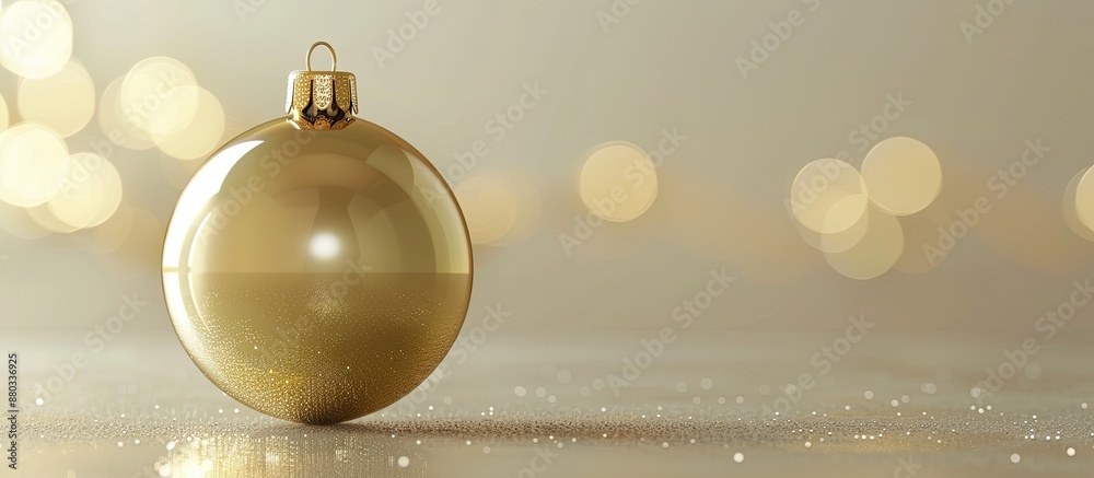 Poster christmas ornament made of gold displayed on a clear table with ample space for copy images