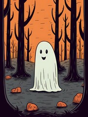 Cute Ghost in Nature. Adorable Illustration for All Ages
