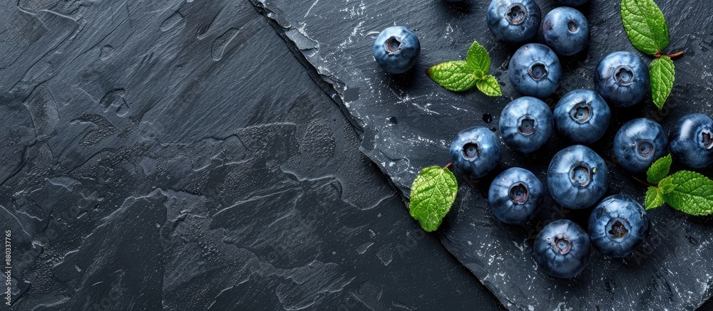 Leinwandbilder fresh blueberries displayed on a black board create a background with copy space image