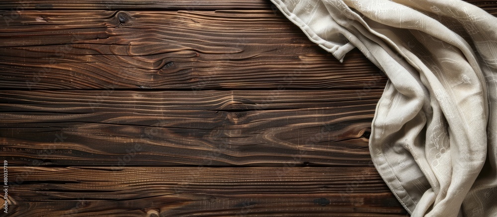 Poster wooden background with a napkin providing copy space image