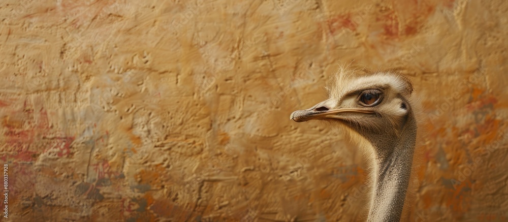Poster large portrait of an ostrich against a natural earthen backdrop with ample copy space image availabl