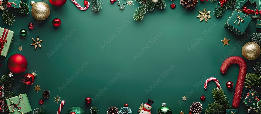 Poster create a festive flat lay design with toys and decorations ideal for christmas and new year banners 