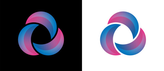 Obraz premium Abstract background with blue and purple colors spiral. Art lines design logo or icon. One figure on a white background and the same figure on the black side.