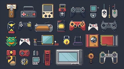Retro pixel art icons with nostalgic 8-bit designs.