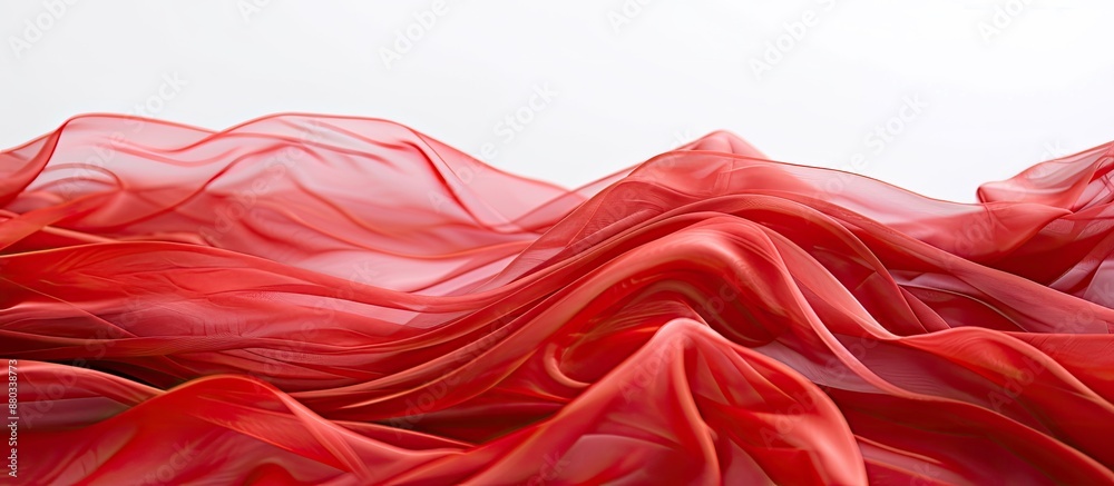 Fototapete a delicate red chiffon fabric with gentle curves and flowing waves set against a plain white backdro