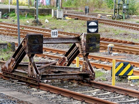 View of a railway buffer stop.