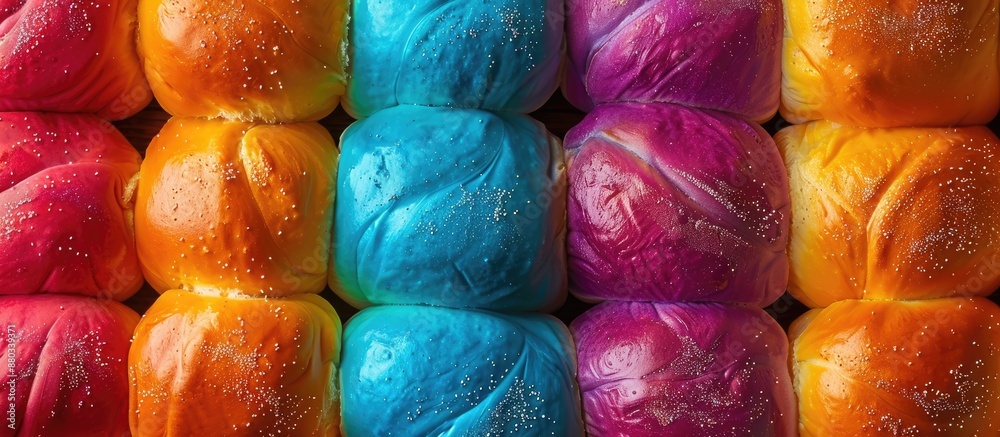 Aufkleber Colorful long John bread buns displaying a rainbow pattern ideal for adding text with copy space image