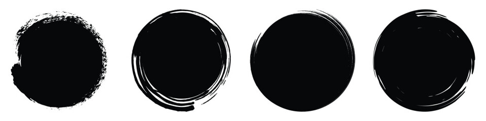 Grunge round shapes. Grunge banner collection.circular background of black ink drawn by hand with a brush.