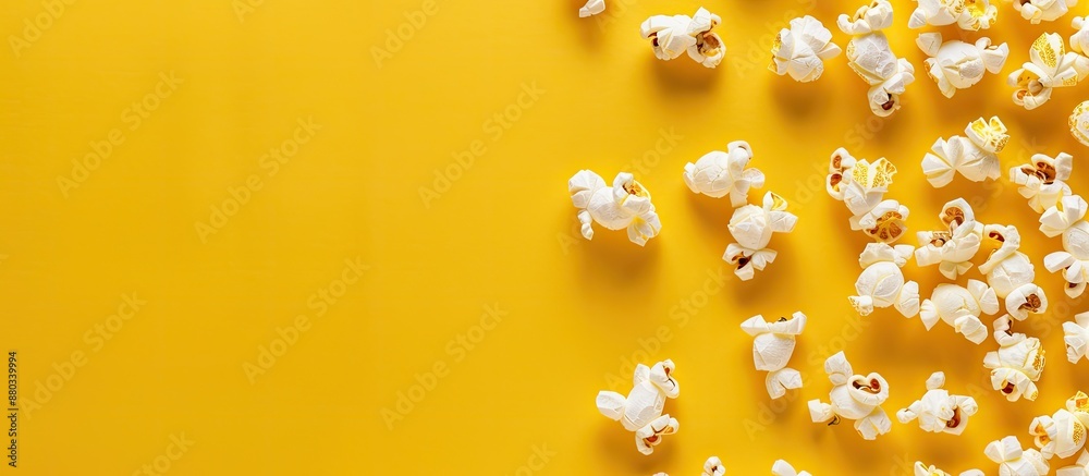 Aufkleber Top view of popcorn mockup on yellow background with space for text or image insertion. with copy space image. Place for adding text or design