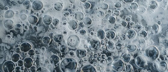 Panoramic close-up, high detail scan of bubbles on a rough surface texture, Generative AI 