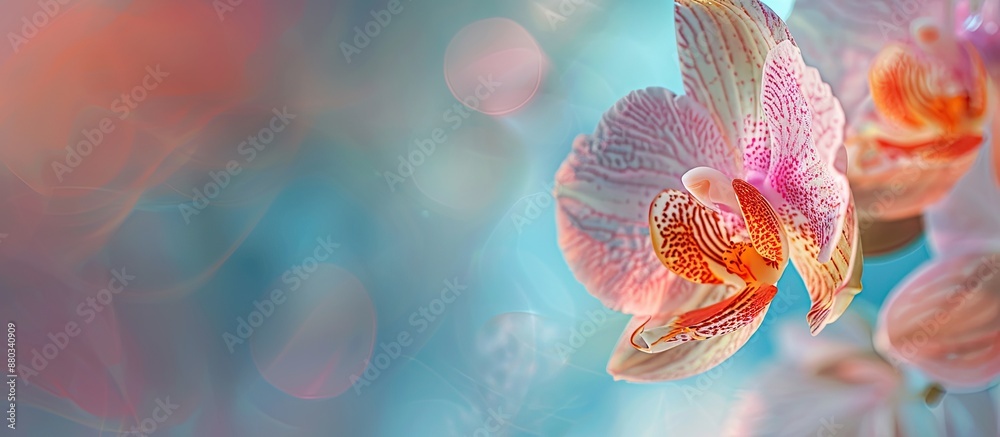 Poster Close up photo of an orchid flower with copy space image featuring a shallow depth of field creating a vibrant and artistic floral backdrop