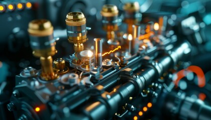 Detailed Close-up of High-Performance Engine Servicing with Focus on Fuel Injectors and Metallic Textures