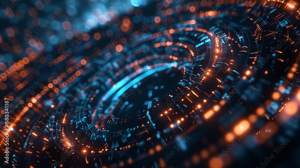 Poster high-tech digital landscape featuring abstract 3d rendering of data flow and information processing 