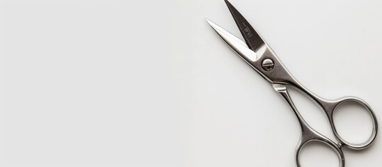 A pair of petite manicure scissors displayed against a white backdrop with ample copy space for text or graphics