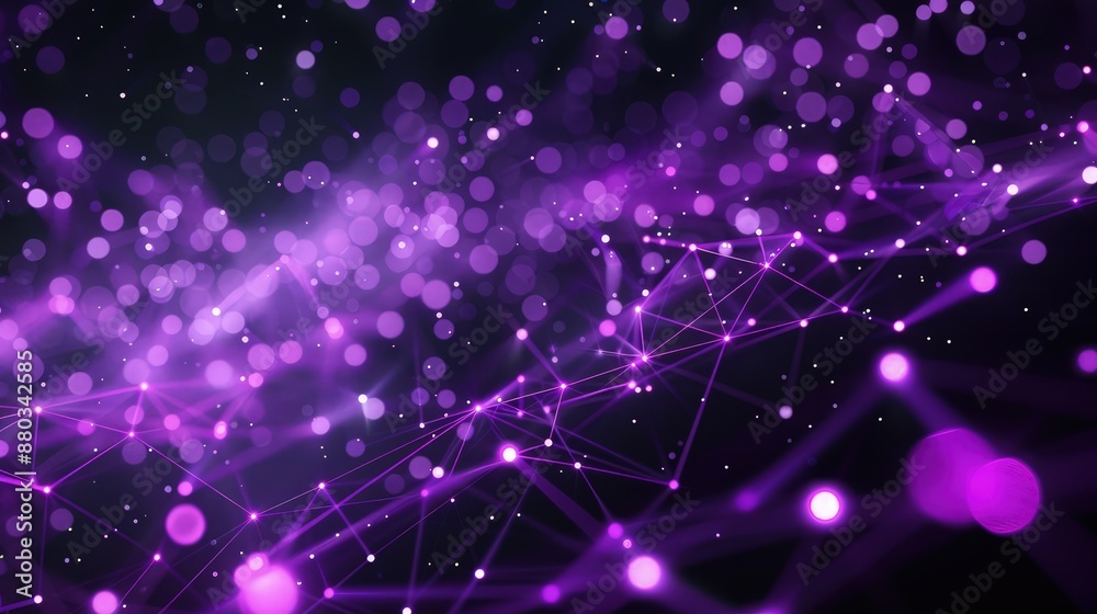 Wall mural an abstract 3d rendering of a geometric space filled with floating purple light particles against a 