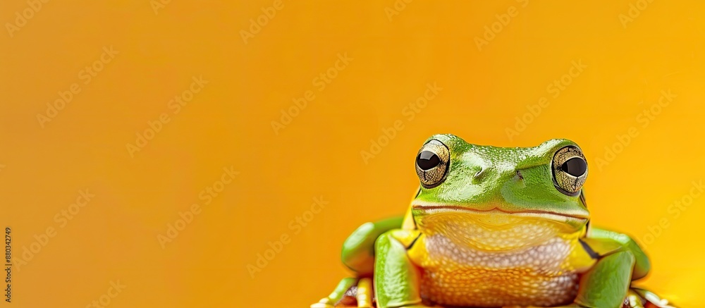 Poster european tree frog hyla arborea a small green amphibian against a vibrant background with ample copy