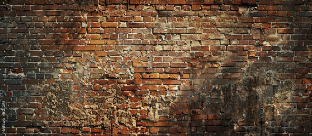Poster vintage brown brick wall background with a grunge appearance showcasing a close up of an old buildin
