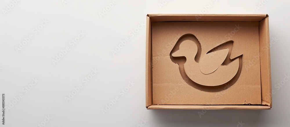 Poster kraft paper packaging template with a cut out duck shape in a cardboard box on a white background id