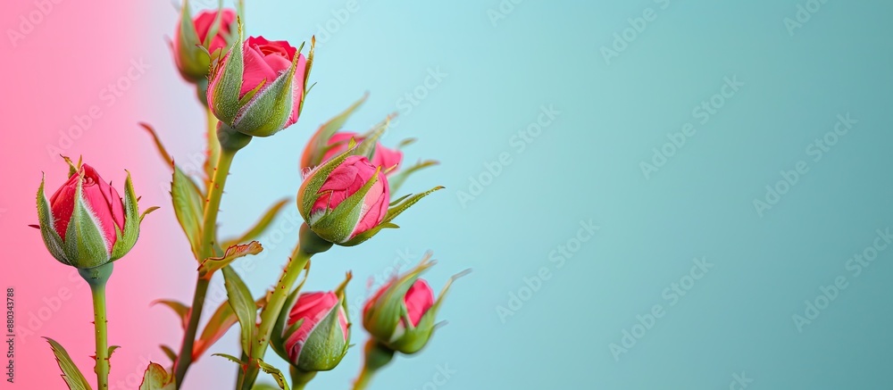 Aufkleber spring flowers like rose buds blooming against a colorful paper backdrop with copy space image for t