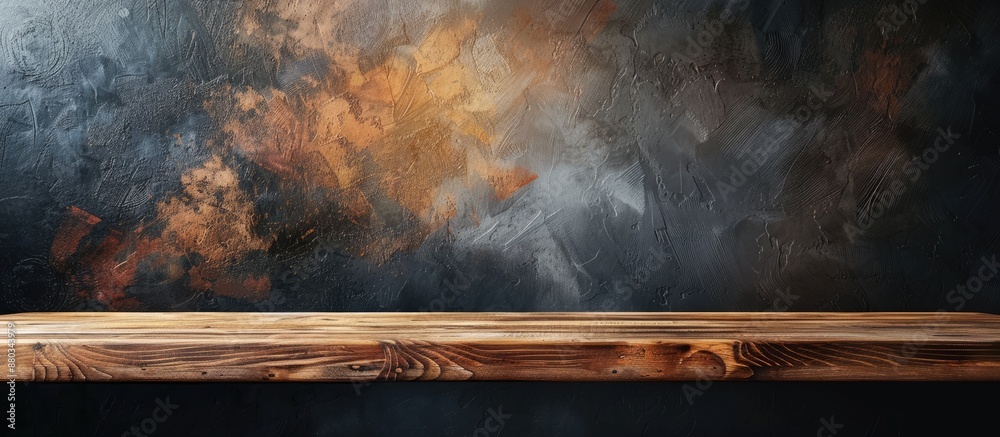 Poster Wooden table with colorful natural textures serves as a blank canvas for designs with a copy space image on the empty board background