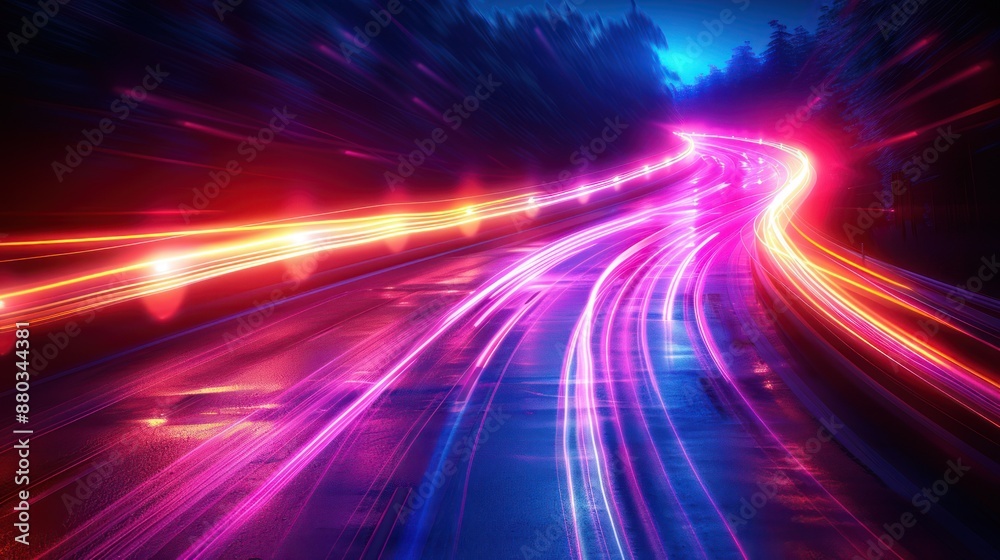 Wall mural Speeding Through Neon Lights on a Winding Road