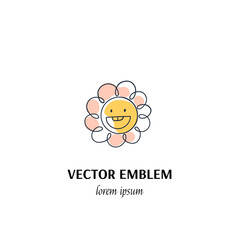 Vector hand made symbol in trendy line style isolated on white background. Smiling flower. Icon in linear style.
