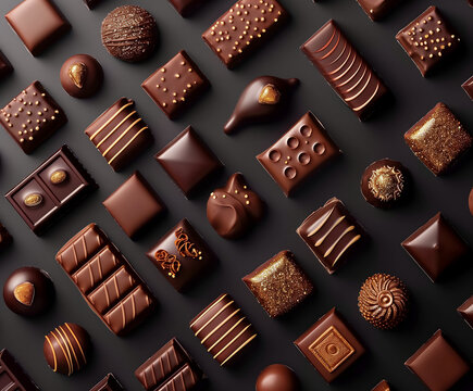 Piccoli cioccolatini disposti in modo ordinato. Pasticceria di qualit&agrave;.