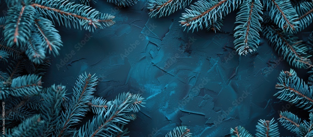 Leinwandbilder Christmas tree branches in a shade of blue with space for adding images. with copy space image. Place for adding text or design