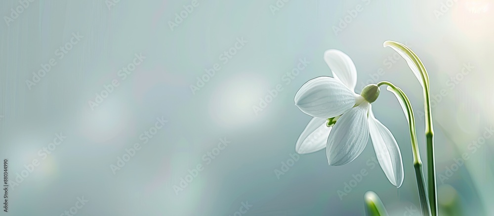 Poster a close up view of a white spring flower snowdrop with ample copy space for a floral background imag