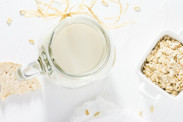 Protein source oat milk homemade product top view