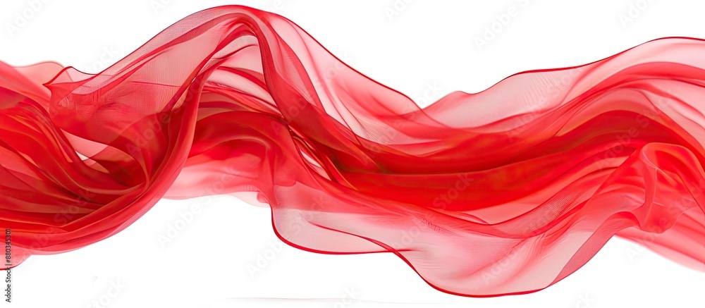 Poster A delicate red chiffon fabric with gentle curves and flowing waves set against a plain white backdrop suitable for a copy space image