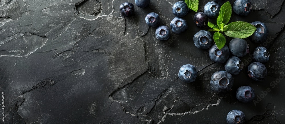 Leinwandbilder fresh blueberries displayed on a black board create a background with copy space image