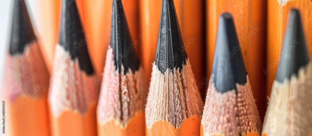 Aufkleber leadership concept depicted with row of pencils in close up view on white background with copy space