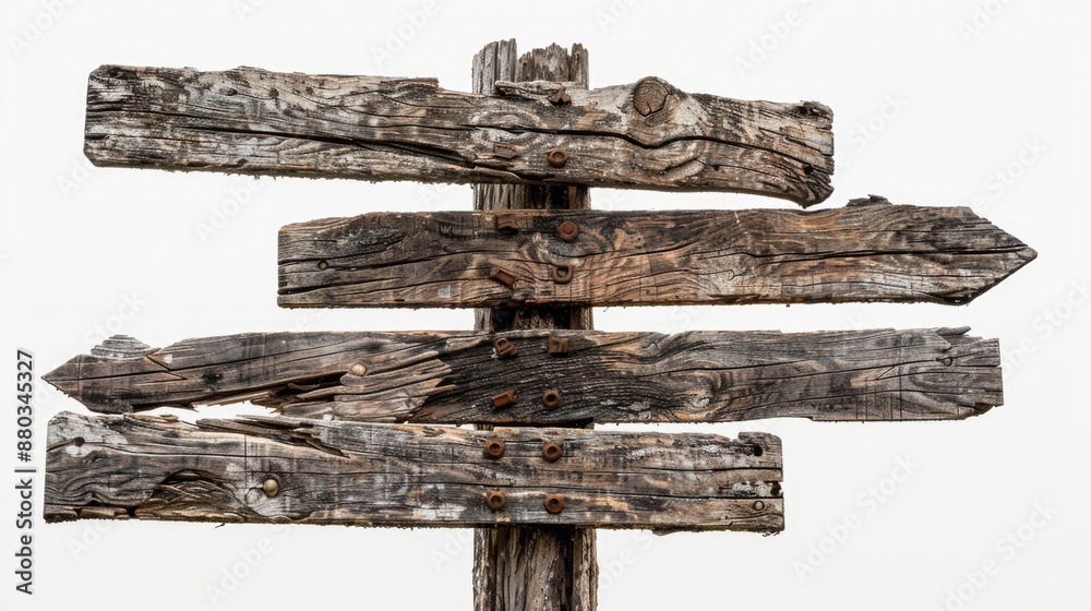 Aufkleber a wooden sign post with multiple wooden arrows pointing in different directions, suitable for use in