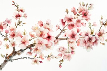 Obraz premium Pink flowers blooming on a branch, illustration
