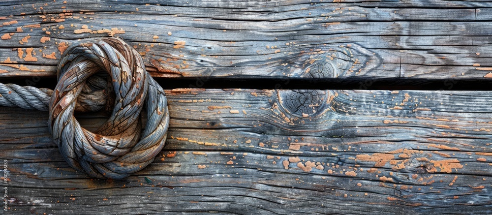 Poster a weathered wooden board with knots cracks and imperfections featuring a detailed knot in a blank co