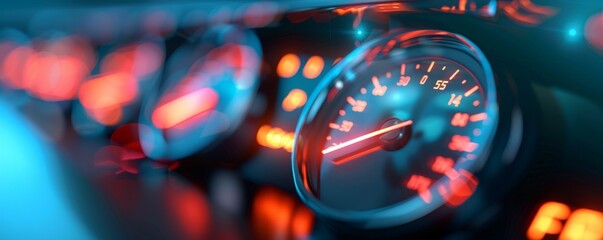 Full Fuel Gauge Display on Car Dashboard with Realistic Details and Soft Focus Background