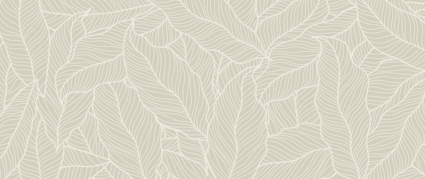 Abstract foliage line art vector background. Leaf wallpaper of tropical leaves, leaf branch, plants in hand drawn pattern. Botanical jungle illustration for banner, prints, decoration, fabric.