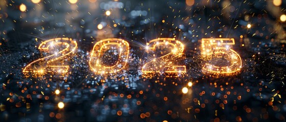 2025 New Year Celebration with Sparkling Lights and Festive Atmosphere