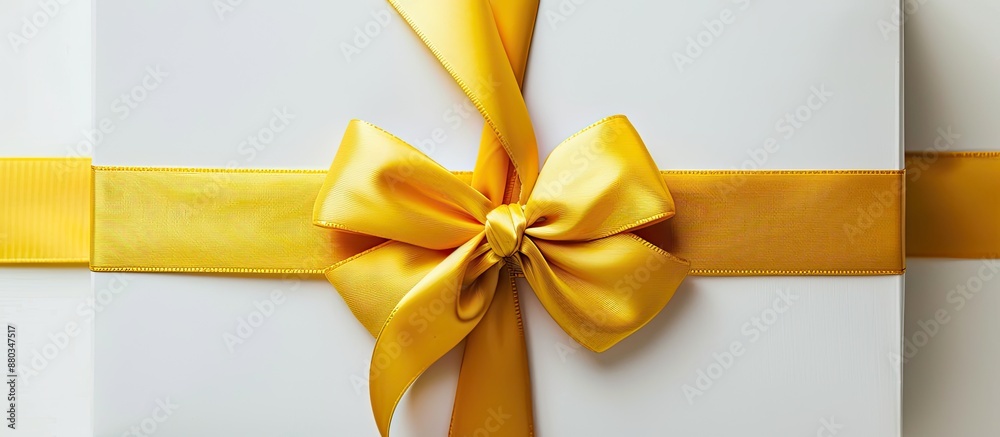 Leinwandbilder white gift box with a sunny yellow ribbon and bow on a blank background great for placing text or gr