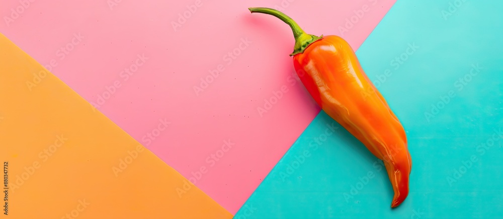 Aufkleber minimal style flat lay fashion concept featuring an orange pepper on a pastel color background with 
