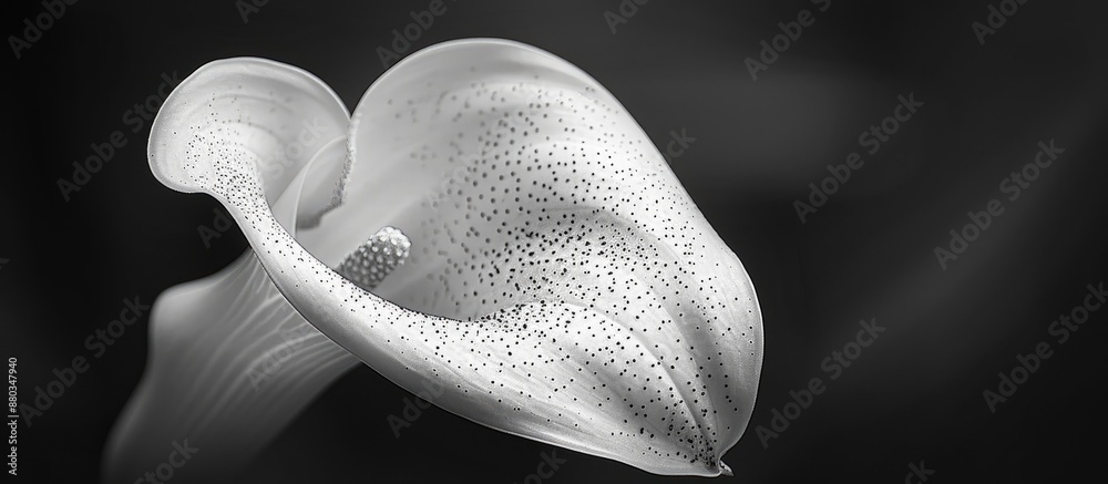 Poster Black and white macro photograph of a Calla flower with intricate details displaying grain texture when viewed at full size Copy space image