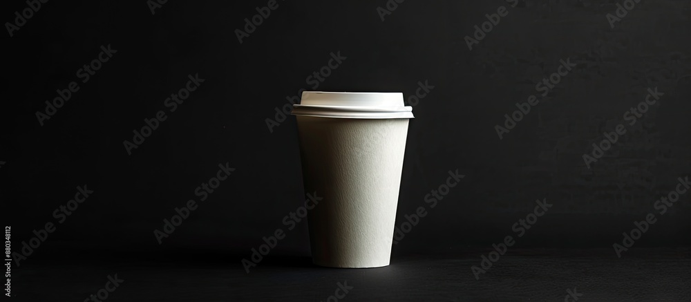 Poster a white takeout coffee cup against a black background creating a stylish and elegant contrast perfec