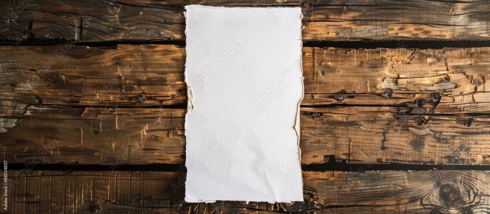Poster copy space image of white paper against a rustic wooden backdrop