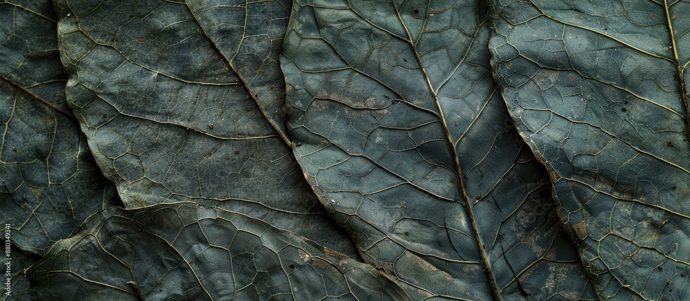 Fototapete a top down view showcasing detailed gray and green leaf fibers for a nature themed background with a