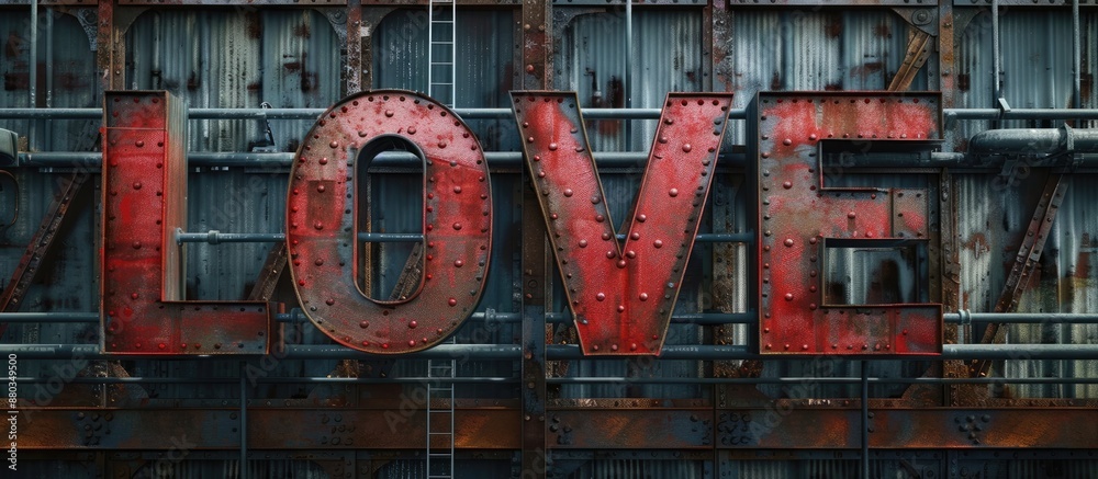 Poster industrial banner featuring the word love in bold font with empty space for adding images. with copy