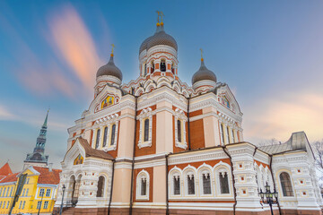 Alexander Nevsky Cathedral in old town Tallinn city, cityscape of Estonia